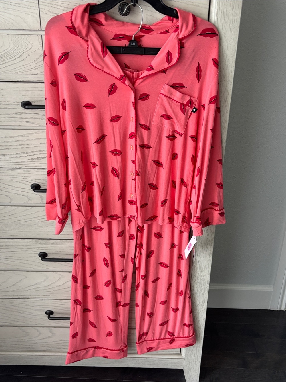 kate spade Pink and Red Lip-Print Pajama Set National Lipstick Day 7/29